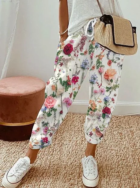 Damen Geblümt Lang Hose Lässig Frühling/Herbst Hose