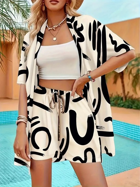 Damen Gestreift Zweiteiliges Set Urlaub Halbarm Retro Sommer Kurze Sets Matching Set