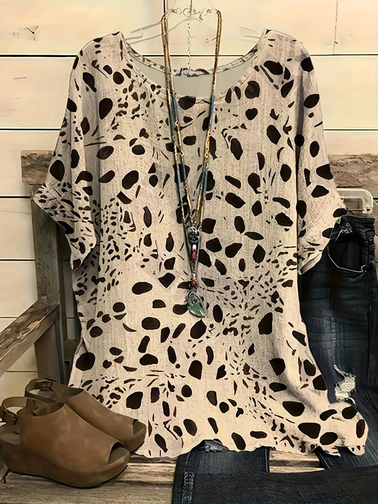 Damen Leopard Kurzarm T-Shirts T-Shirt Rundhals Print Lässig Sommer T-Shirt mit Grafik Oberteile