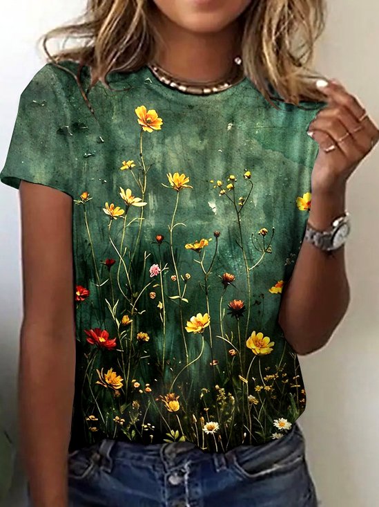 Damen Tier Kurzarm T-Shirts T-Shirt Rundhals Retro Sommer Oberteile