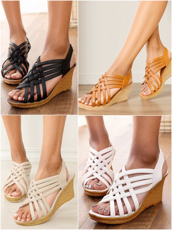 Sommer Straße Lässig Keilsandalette für Damen Sexy Fisch Mund Hohl Gewebe Keil Hohe Pumps