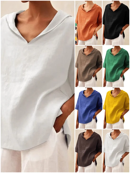 Damen Unifarben Halbarm Bluse Sommer V-Ausschnitt Täglich Lässig Oberteile