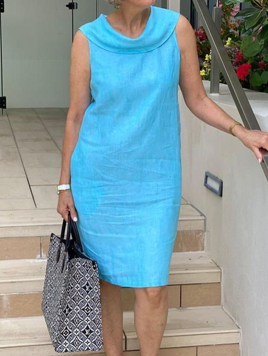 Damen Unifarben Ärmellos Sommer Kleid Schalkragen Täglich Lässig Maxikleid Passen & Flare Kleid A-Linien-Kleid