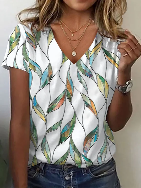 Damen Geblümt Kurzarm T-Shirts T-Shirt V-Ausschnitt Print Lässig Sommer T-Shirt mit Grafik Oberteile