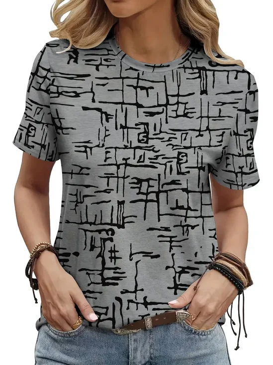 Damen Abstrakt Kurzarm T-Shirts T-Shirt Rundhals Print Lässig Sommer T-Shirt mit Grafik Oberteile