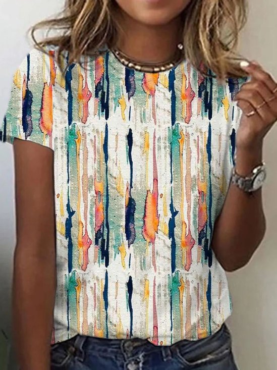 Damen Malerei Kurzarm T-Shirts T-Shirt Rundhals Retro Sommer Oberteile