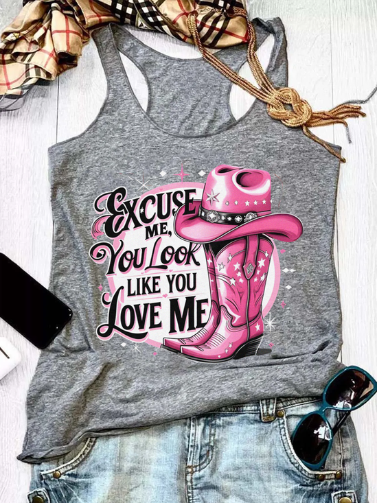 Damen Ärmellos Tanktop Oberteile Leibchen Sommer Buchstabenmuster U-Ausschnitt Urlaub Lässig Oberteile