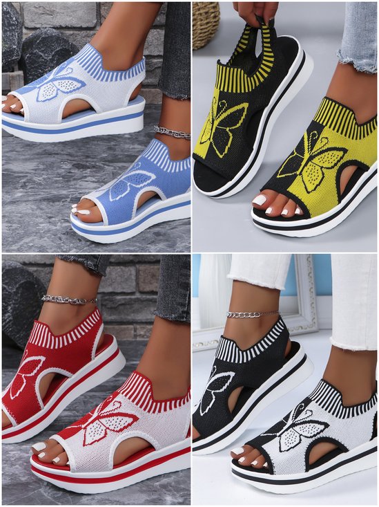 Damen Sommer Neu Freizeit Fliegend Gewebe Hohl Mesh Fisch Mund Strand Damen Sport Stil Pantolette