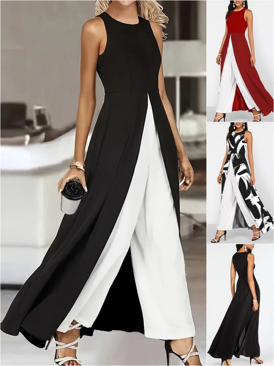 Damen Geometrisch Rundhals Ärmellos Lässig Sommer Jumpsuit