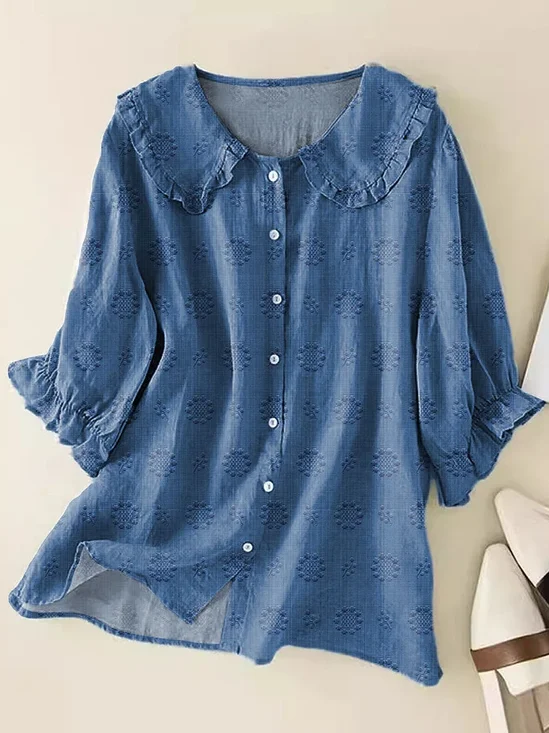 Damen Geblümt Kurzarm Bluse Sommer Schalkragen Täglich Lässig Oberteile