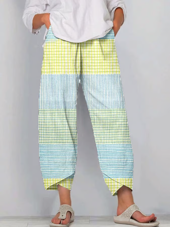 Damen Gestreift Caprihosen Hose Lässig Sommer Hose
