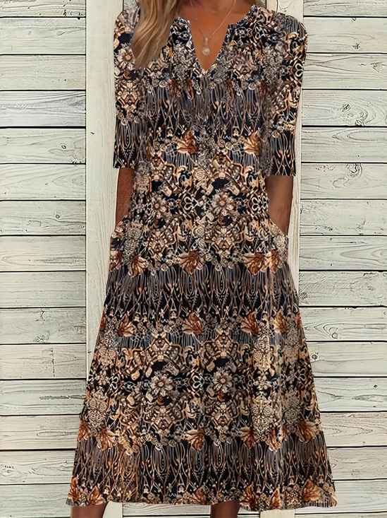 Damen Geblümt Kurzarm Sommer Print Kleid V-Ausschnitt Täglich Lässig Maxikleid Passen & Flare Kleid H-Linie Kleid