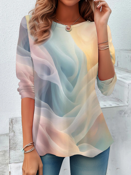 Damen Farbverlauf Langarm T-Shirts T-Shirt Rundhals Print Lässig Frühling/Herbst T-Shirt mit Grafik Oberteile