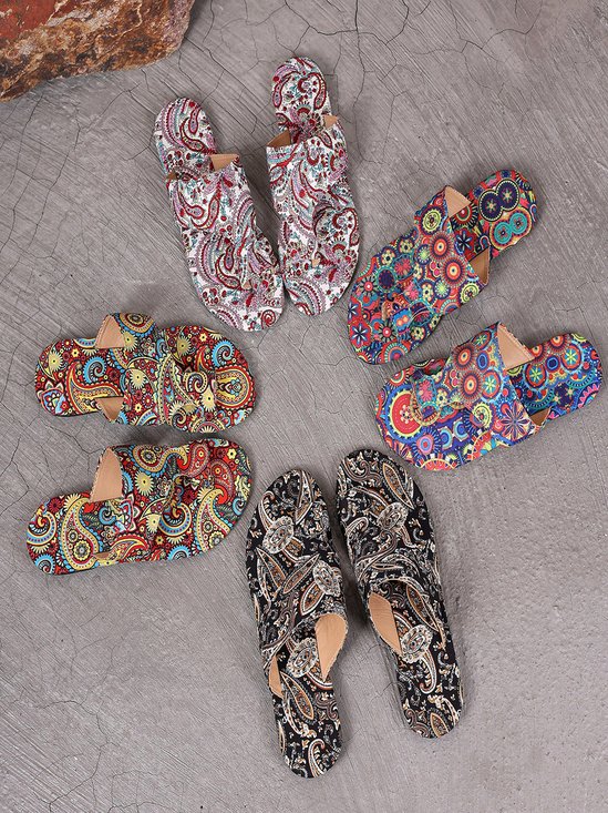 Ethnisch Retro Flach Schuhspitze Pantoletten 2025 Sommer Neu Atmungsaktiv Print römisch Stil Pantoletten