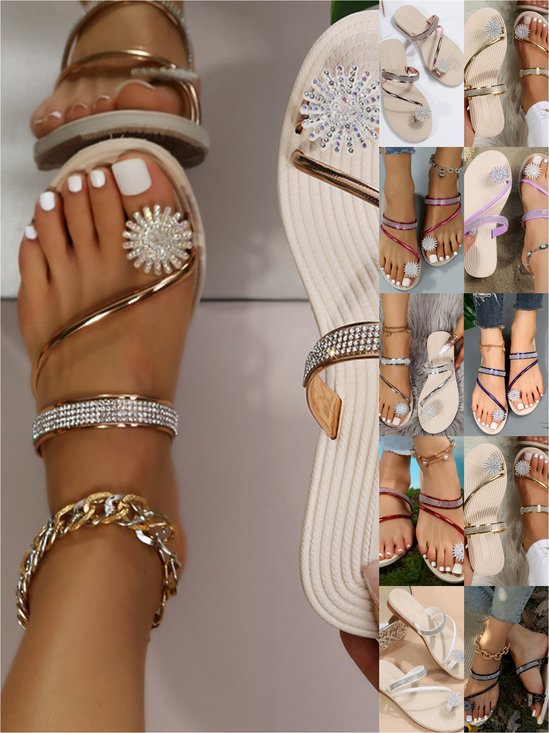 Große Größen Damen Schuhspitze Pantolette Sommer Neu europäisch und amerikanisch Damen Strand Pantolette Strass Blume Flach Pantoletten