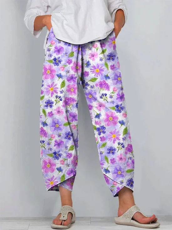 Damen Geblümt Caprihosen Hose Lässig Sommer Hose