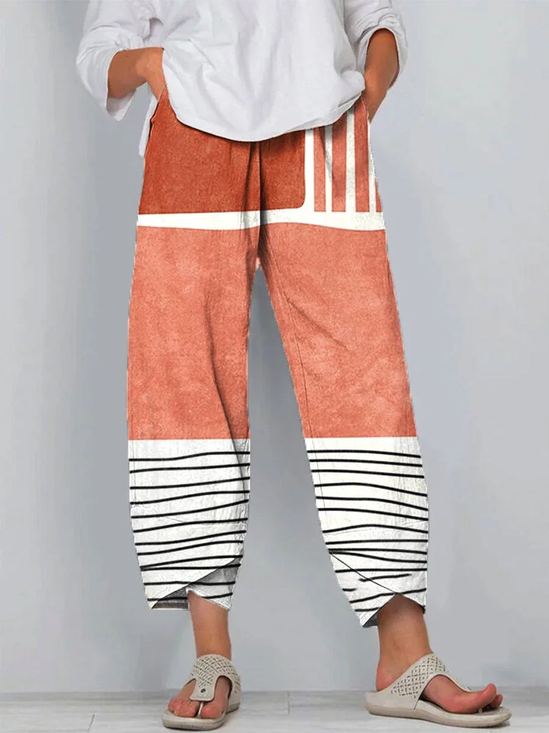 Damen Gestreift Caprihosen Hose Lässig Sommer Hose