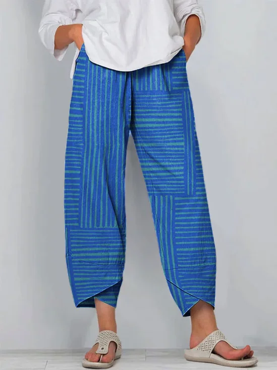 Damen Gestreift Caprihosen Hose Lässig Sommer Hose