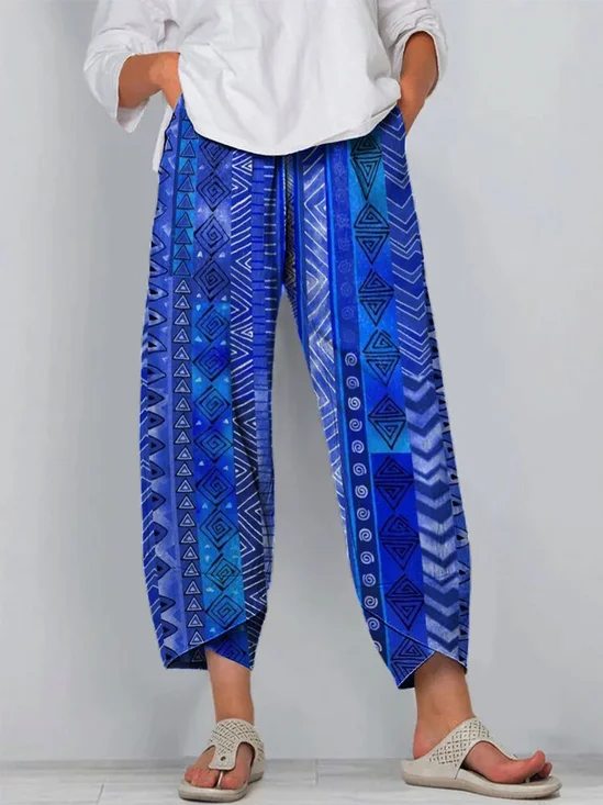 Damen Geometrisch Caprihosen Hose Lässig Sommer Hose