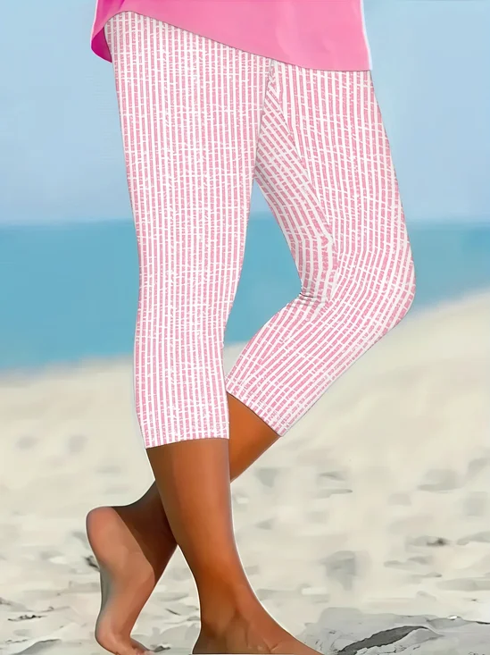 Damen Gestreift Caprihosen Elastische Taille Hose Lässig Sommer Hose