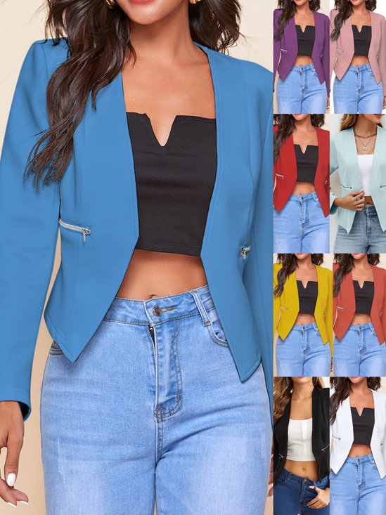 Damen Unifarben Frühling/Herbst Oberbekleidung Lässig Reißverschluss Langarm Ernte Blazer
