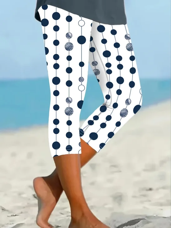 Damen Polka Dots Caprihosen Elastische Taille Hose Lässig Sommer Hose