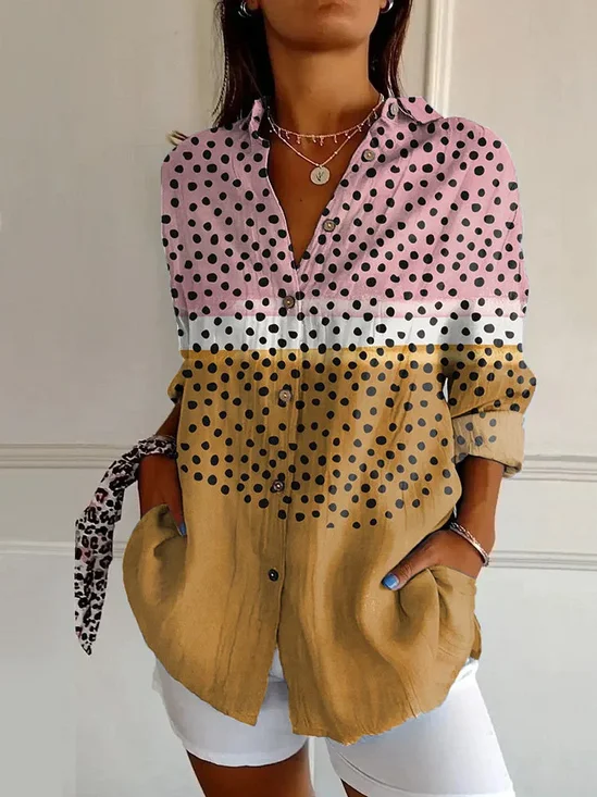 Damen Polka Dots Langarm Bluse Frühling/Herbst Schnalle Hemdkragen Täglich Lässig Oberteile