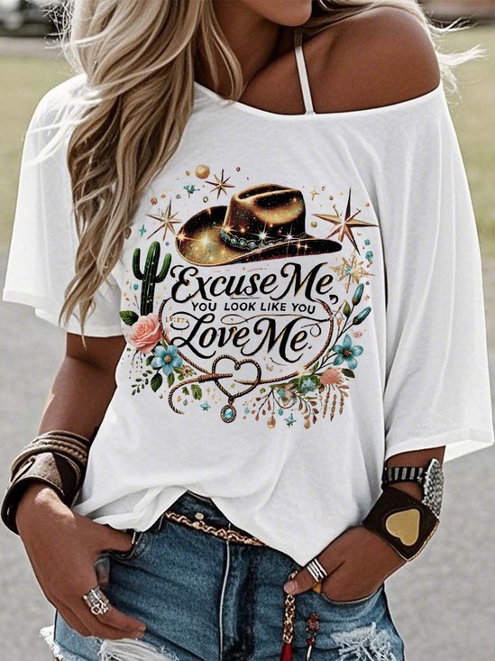 Damen Buchstabenmuster Kurzarm T-Shirts T-Shirt Rundhals Retro Sommer Oberteile