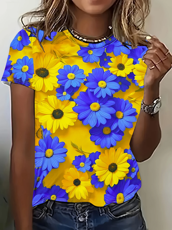 Damen Geblümt Kurzarm T-Shirts T-Shirt Rundhals Print Lässig Sommer T-Shirt mit Grafik Oberteile