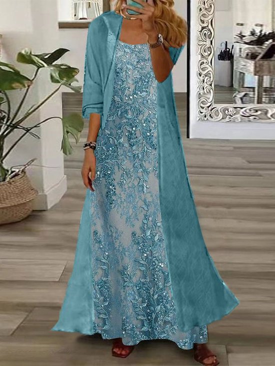 Damen Geblümt Print Zweiteiliges Set Täglich Dreiviertelärmel Lässig Frühling/Herbst Mantel mit Rock Matching Set