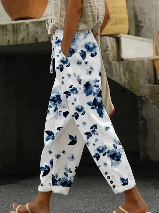 Damen Geblümt Lang Hose Lässig Frühling/Herbst Hose