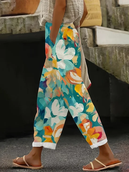 Damen Geblümt Lang Hose Lässig Frühling/Herbst Hose
