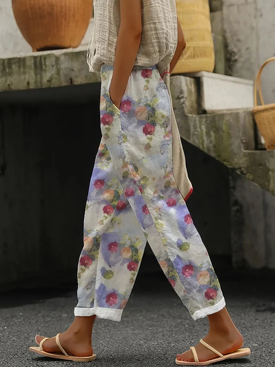 Damen Geblümt Lang Hose Lässig Frühling/Herbst Hose