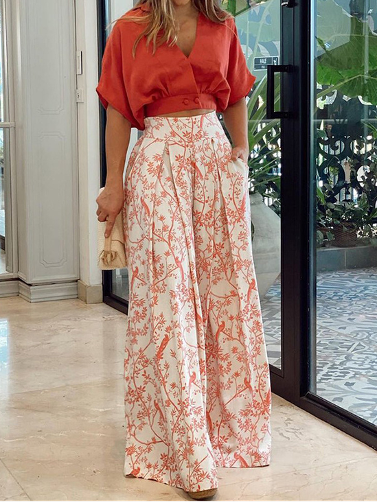 Damen Geblümt Print Dolman-Ärmel Zweiteiliges Set Täglich Halbarm Lässig Sommer Bluse mit Hose Matching Set