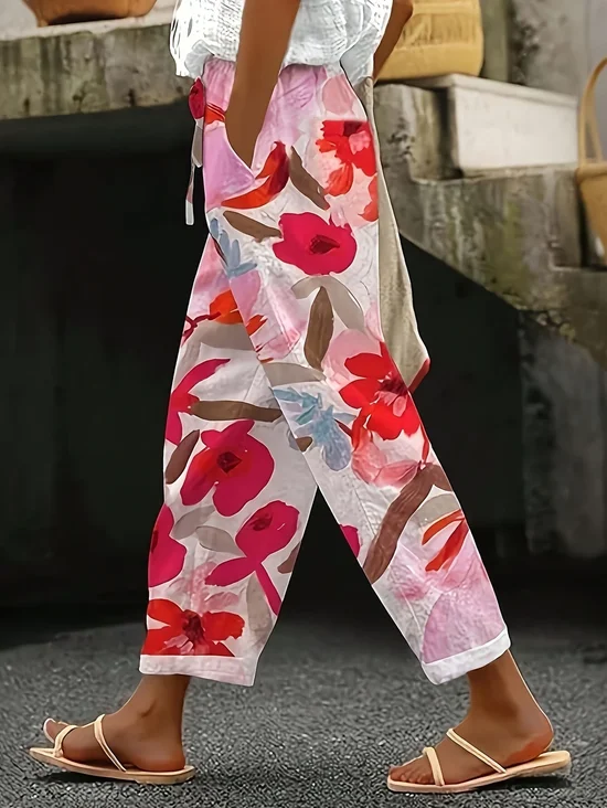 Damen Geblümt Lang Hose Lässig Frühling/Herbst Hose