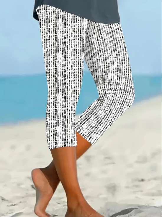 Damen Gestreift Caprihosen Elastische Taille Hose Lässig Sommer Hose