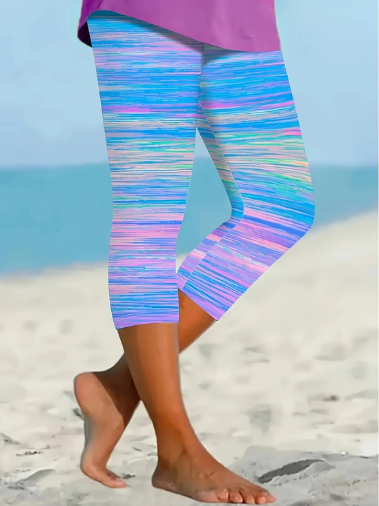 Damen Gestreift Caprihosen Elastische Taille Hose Lässig Sommer Hose