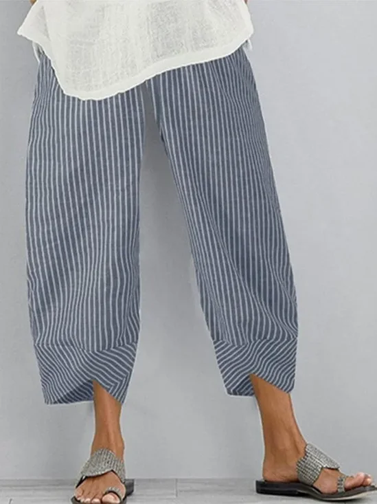 Damen Gestreift Caprihosen Hose Lässig Sommer Hose