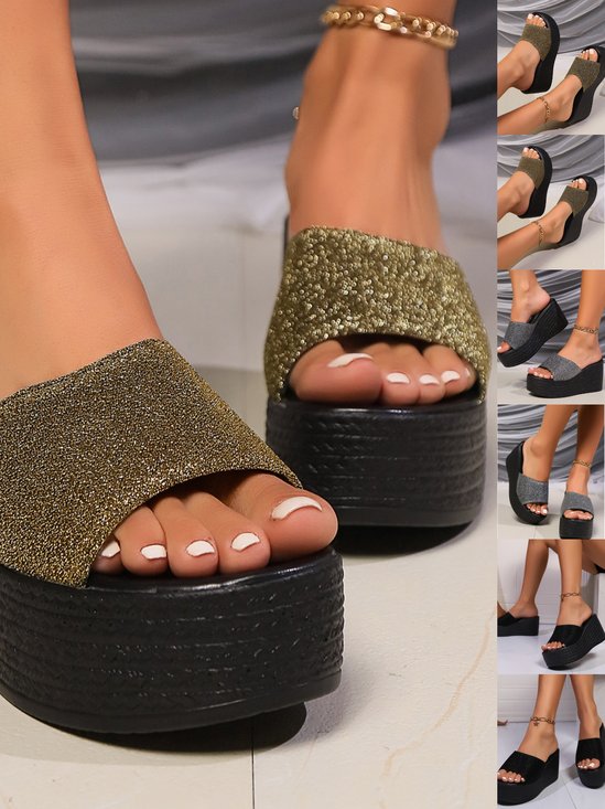 Golden Keilabsatz Steigerung Pantoletten für Damen Sommer Neu Dicker Boden Pailletten Netz Berühmtheit Fashion Lässig Pantolette