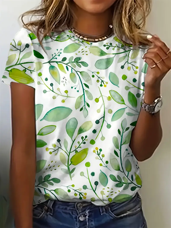 Damen Geblümt Kurzarm T-Shirts T-Shirt Rundhals Print Lässig Sommer T-Shirt mit Grafik Oberteile