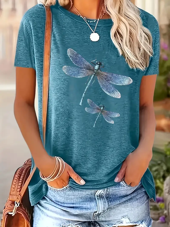 Damen Libelle Kurzarm T-Shirts T-Shirt Rundhals Print Lässig Sommer T-Shirt mit Grafik Oberteile