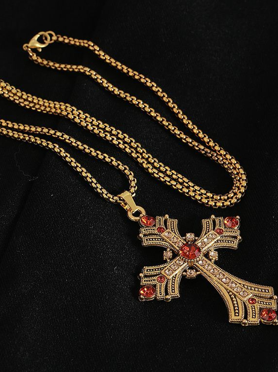 2025 Neu Retro Diamant Halskette Strass Lang Kreuz Pendant Pullover Kette Fashion fortschrittlich PUNK Halskette