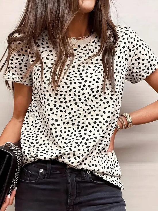 Damen Polka Dots Kurzarm T-Shirts T-Shirt Rundhals Print Lässig Sommer T-Shirt mit Grafik Oberteile