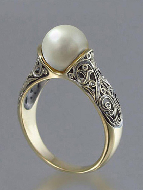 Heiß Verkauf Neu Importiert künstlich ABS Perle Ring Überzogen Mit 14k Golden Retro Silber Schmuck Ring