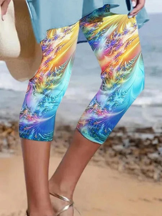 Damen Abstrakt Caprihosen Elastische Taille Hose Lässig Sommer Hose