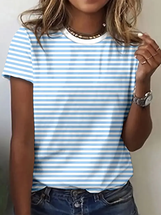 Damen Gestreift Kurzarm T-Shirts T-Shirt Rundhals Print Lässig Sommer T-Shirt mit Grafik Oberteile