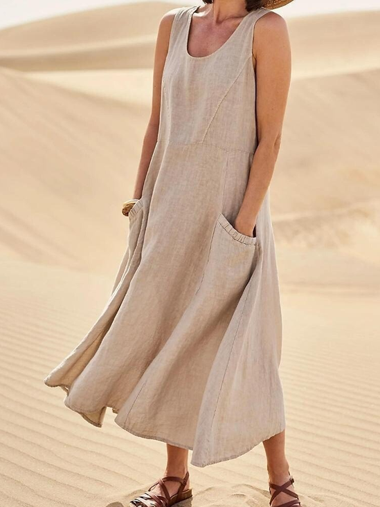 Damen Unifarben Ärmellos Sommer Nahtverarbeitung Kleid Rundhals Täglich Lässig Maxikleid Passen & Flare Kleid A-Linien-Kleid