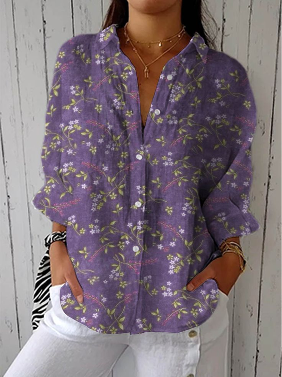 Damen Geblümt Dreiviertelärmel Bluse Frühling/Herbst Print Hemdkragen Täglich Lässig Oberteile