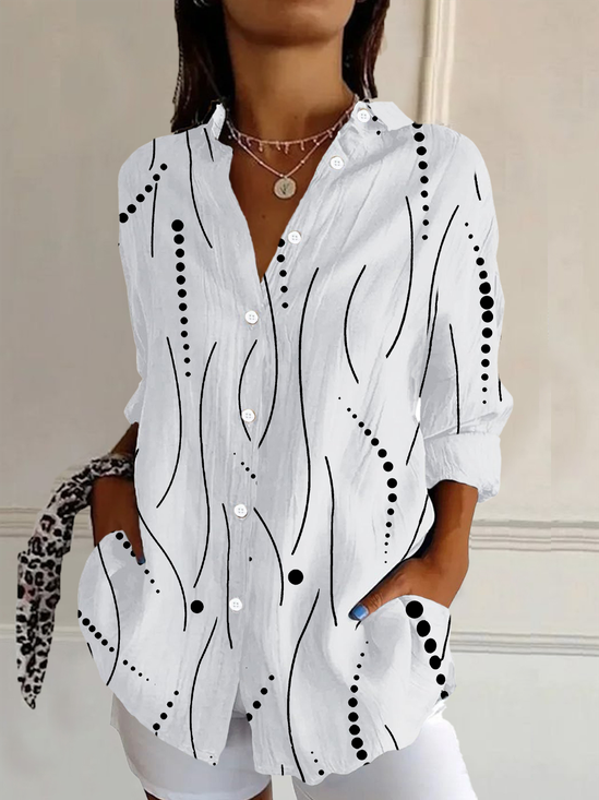 Damen Polka Dots Langarm Bluse Frühling/Herbst Schnalle Hemdkragen Täglich Lässig Oberteile