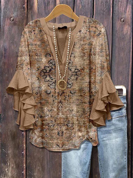 Damen Geblümt Halbarm Bluse Sommer Print V-Ausschnitt Täglich Lässig Oberteile